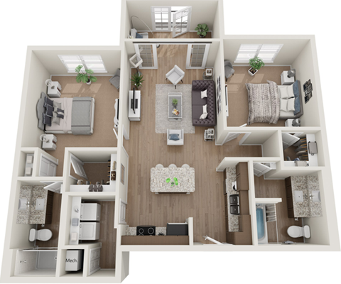 a 3d drawing of a floor plan of a house